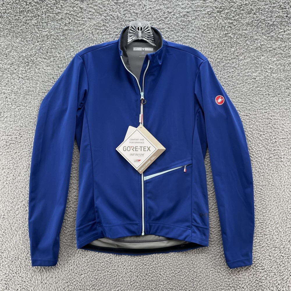 Castelli Cycling Jacket Women Small Blue Gore Tex Full Zip Windstopper Rain Coat